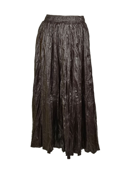 N240019 Irregular Pleated Printed Long Skirt *Dark Brown