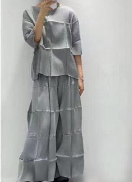 N240021 Heavy Diamond Pleated Top & Pants Set