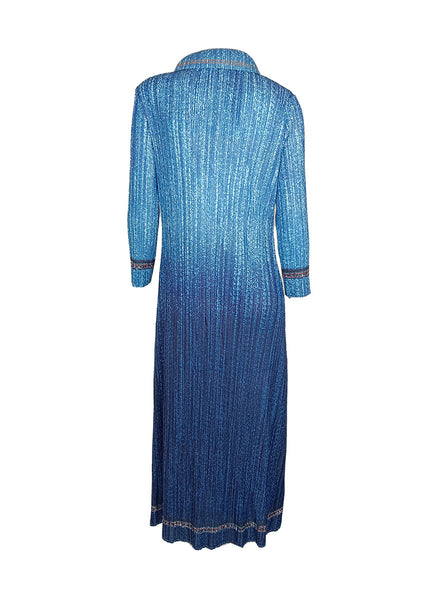 N240024 Long-Sleeve Denim Printed Pleats Dress *Blue