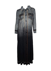 N240024 Long-Sleeve Denim Printed Pleats Dress *Grey