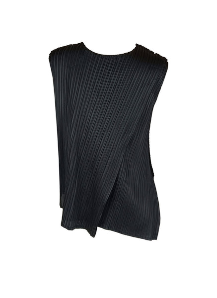 N240025 Sleeveless Pleated Vest Top *Black