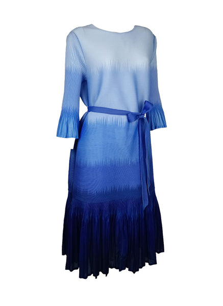 N240029 Trumpet Sleeved Pleats Dress *Blue