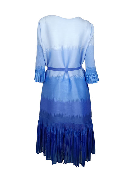 N240029 Trumpet Sleeved Pleats Dress *Blue