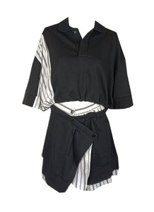O230021 Striped Polo Shirt & Skirt Set *Black