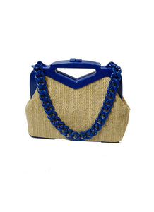 O230037 2 Tone Straw Bag *Blue