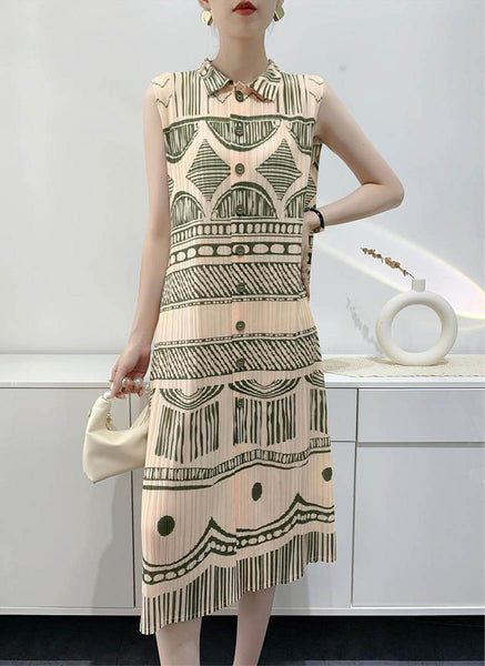 O240001 Printed Pleats Shirt Dress *Beige