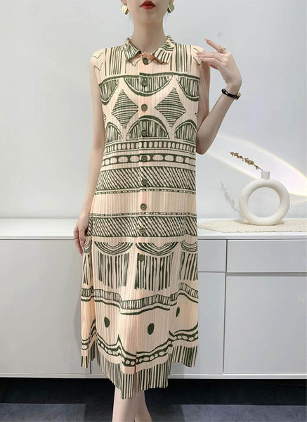 O240001 Printed Pleats Shirt Dress *Beige