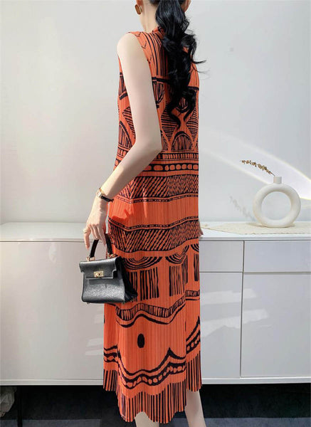 O240001 Printed Pleats Shirt Dress *Orange