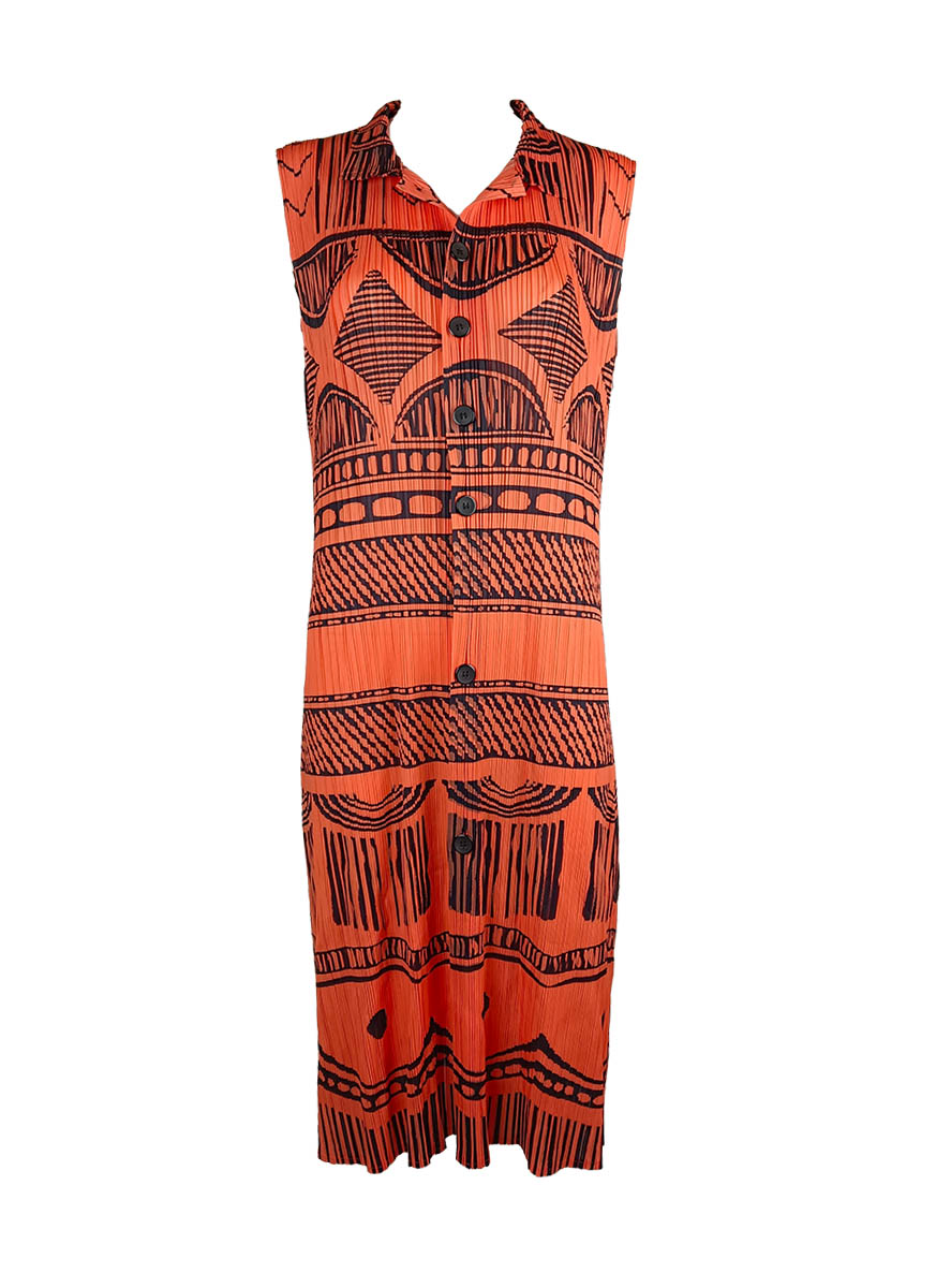 O240001 Printed Pleats Shirt Dress *Orange