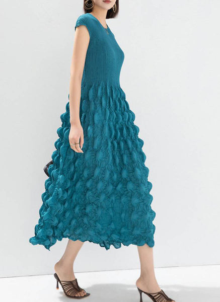 O240002 Bubble Pleated Dress *Blue