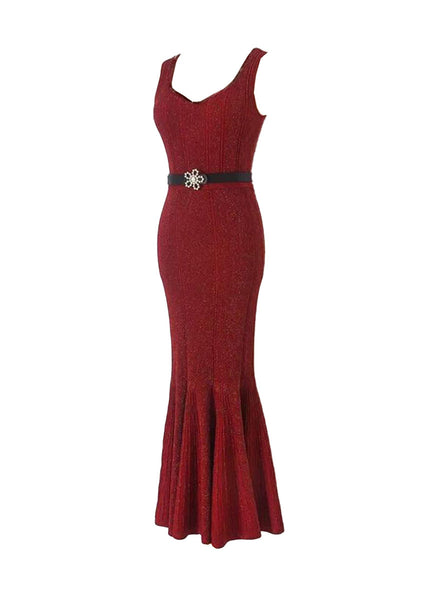 O240007 Sleeveless Vest Knitted Dress *Red