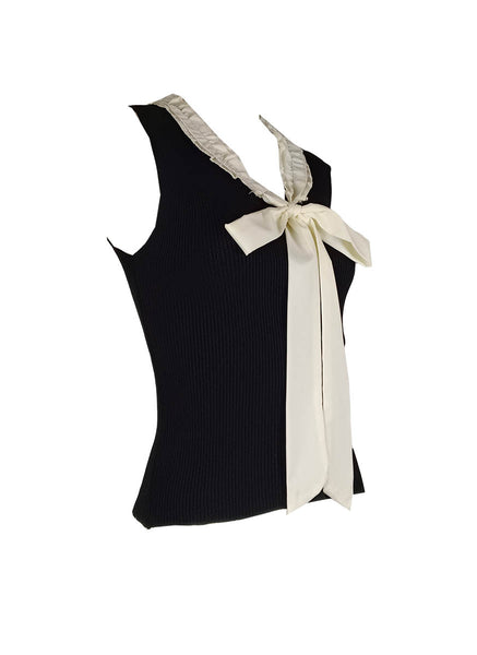 O240008 V-Neck Sleeveless Knitted Top *Black