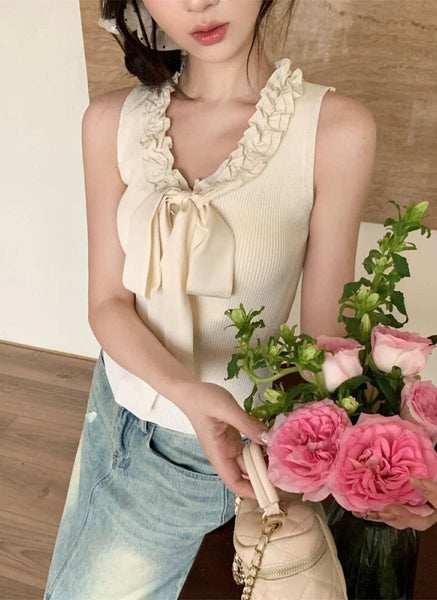 O240008 V-Neck Sleeveless Knitted Top *Yellow