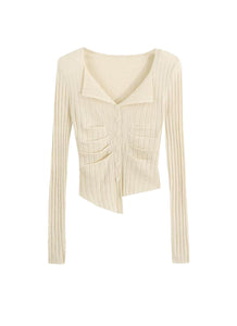 O240011 V-Neck Long Sleeve Knitted Top *Beige