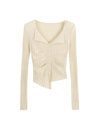 O240011 V-Neck Long Sleeve Knitted Top *Beige