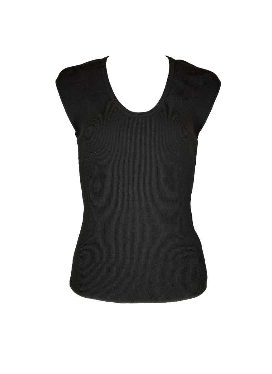 O240012 U-Neck Sleeveless Knitted Top *Black