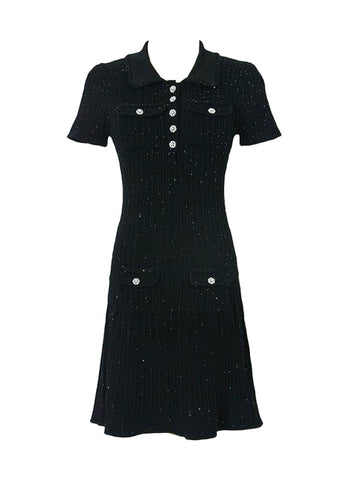 O240017 Short Sleeve Knitted Mini Dress *Black