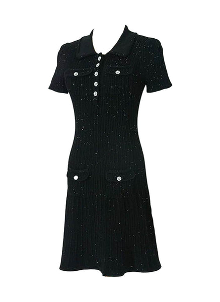 O240017 Short Sleeve Knitted Mini Dress *Black