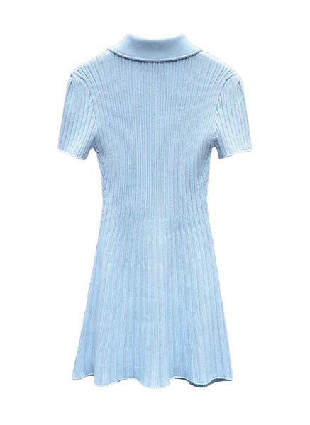 O240017 Short Sleeve Knitted Mini Dress *Blue