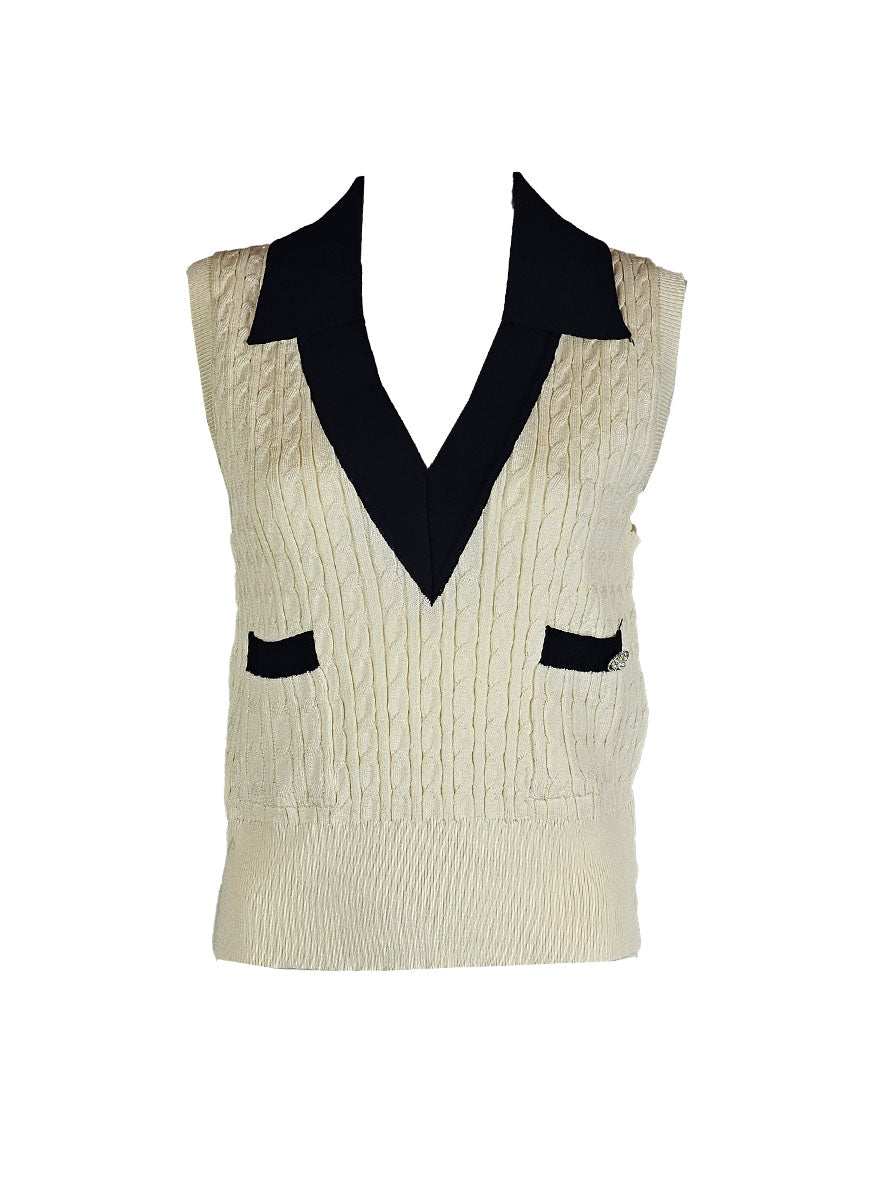 O240023 V-Neck Knitted  Sleeveless Top *Yellow