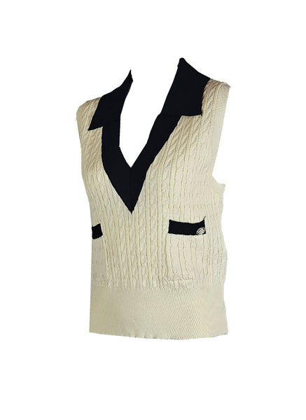 O240023 V-Neck Knitted  Sleeveless Top *Yellow