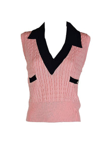 O240023 V-Neck Knitted  Sleeveless Top *Pink