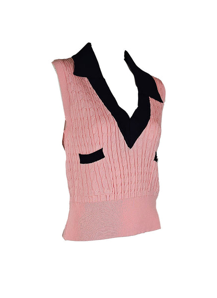 O240023 V-Neck Knitted  Sleeveless Top *Pink