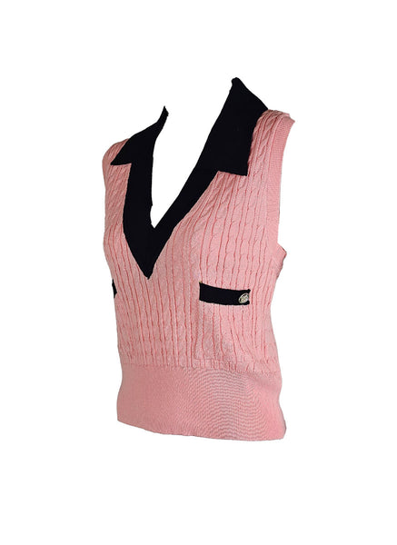 O240023 V-Neck Knitted  Sleeveless Top *Pink