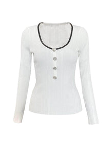 O240026 Knitted Long Sleeve Top *White *Last Piece