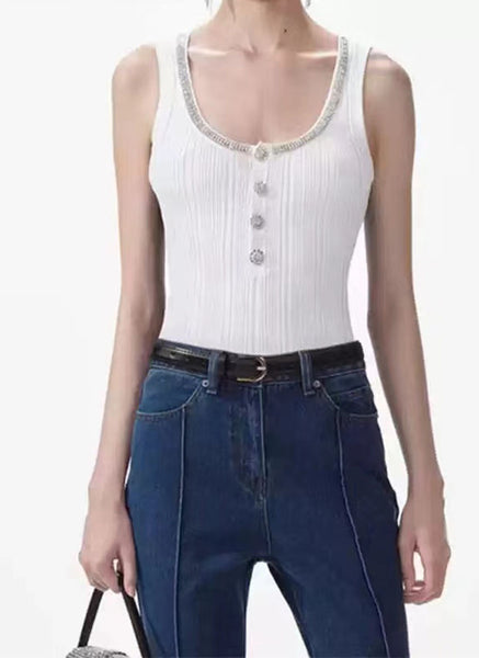 O240027 Knitted Sleeveless Top *White