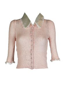 O240031 Silk Collar Long Sleeve Knitted Top *Pink