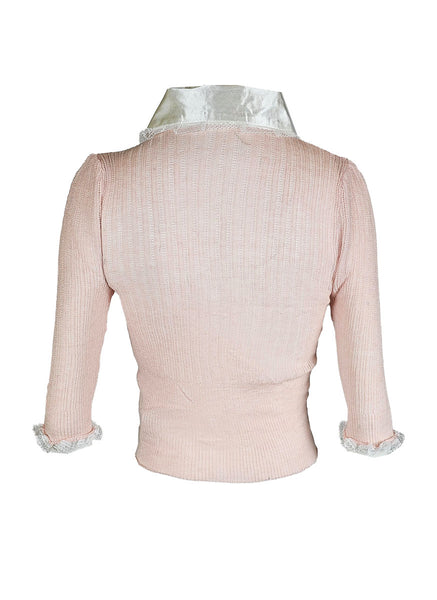 O240031 Silk Collar Long Sleeve Knitted Top *Pink