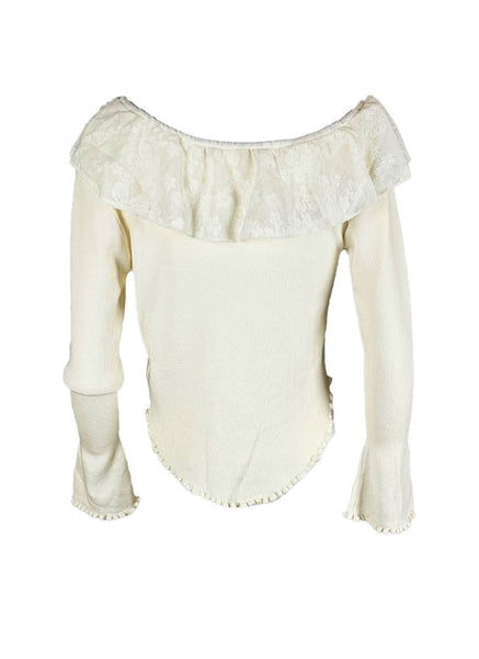 O240035 Knitted Off-Shoulder Long Sleeve Top *Beige