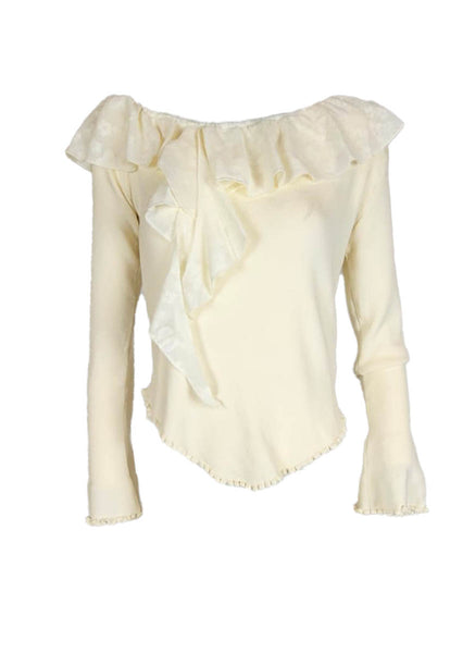 O240035 Knitted Off-Shoulder Long Sleeve Top *Beige