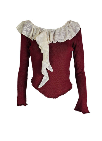 O240035 Knitted Off-Shoulder Long Sleeve Top *Red