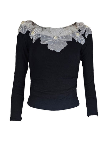 O240038 Floral Knitted Long Sleeve Top *Black