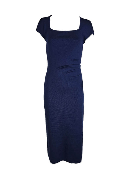 O240040 Knitted Square Neck Dress *Blue