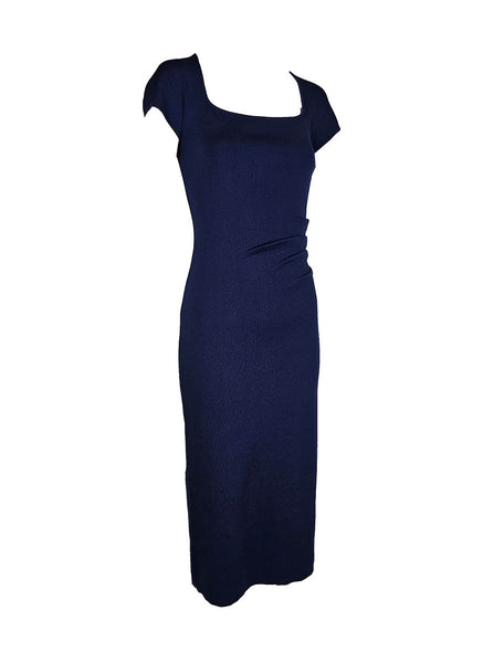 O240040 Knitted Square Neck Dress *Blue