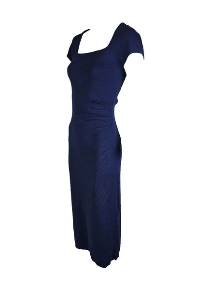 O240040 Knitted Square Neck Dress *Blue