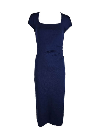 O240040 Knitted Square Neck Dress *Blue