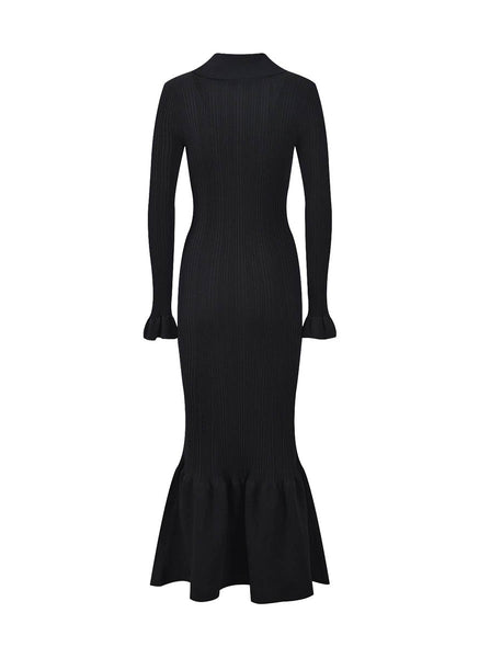 O240042 V-Neck Collar Knitted Long Sleeve Dress *Last Piece