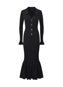 O240042 V-Neck Collar Knitted Long Sleeve Dress