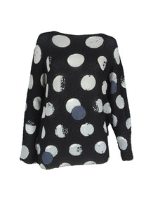 O240055 Polka Dot Printed Pleats Top *Black