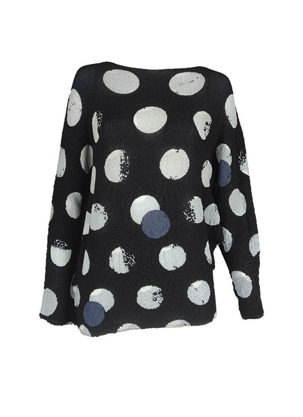 O240055 Polka Dot Printed Pleats Top *Black