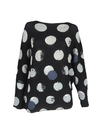 O240055 Polka Dot Printed Pleats Top *Black