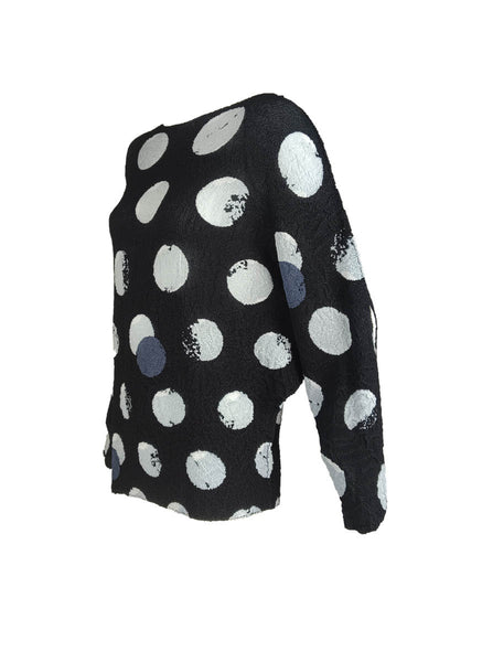 O240055 Polka Dot Printed Pleats Top *Black