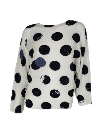 O240055 Polka Dot Printed Pleats Top *White