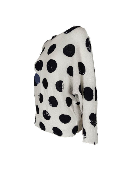 O240055 Polka Dot Printed Pleats Top *White