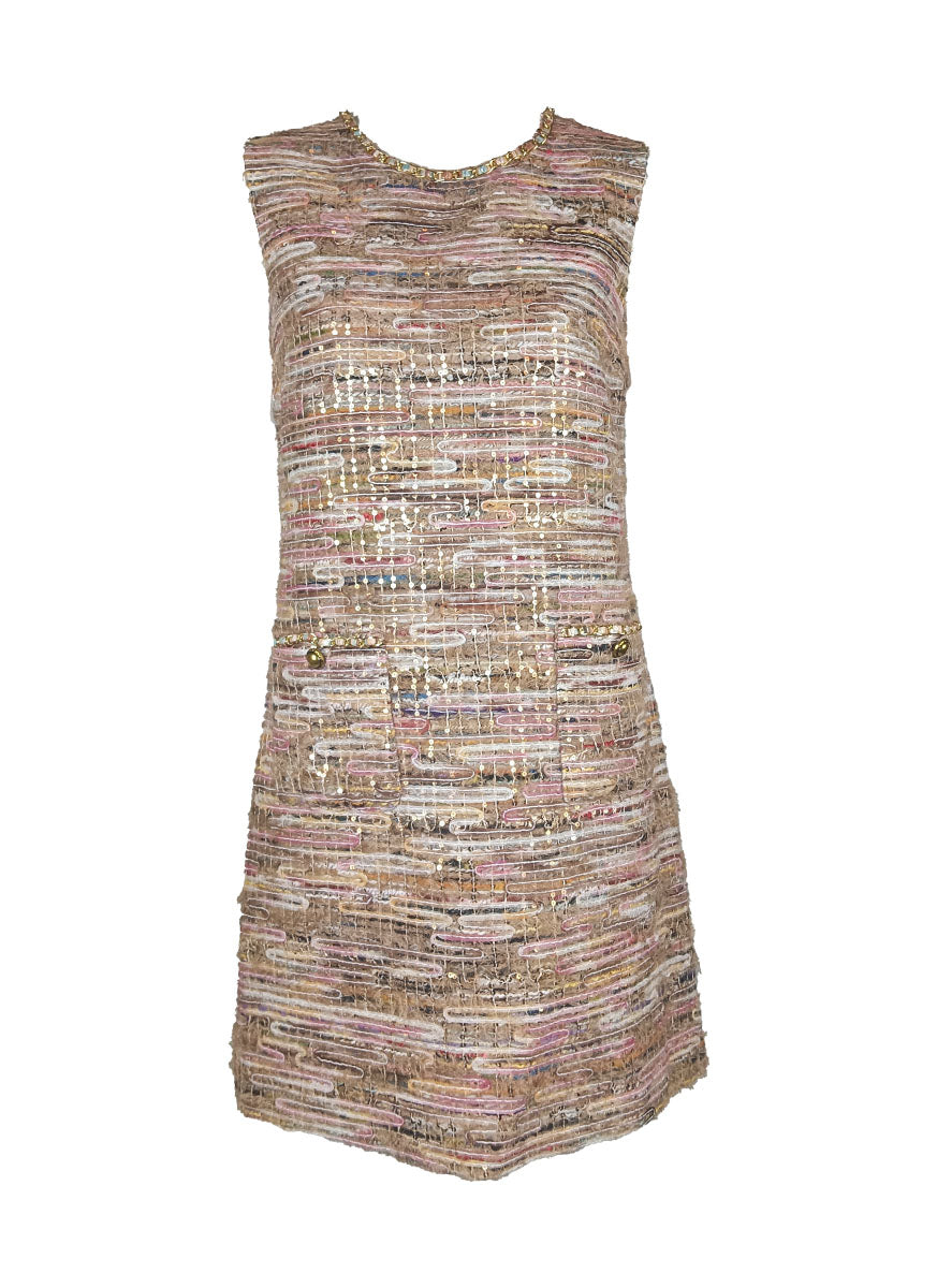 O240059 Round Neck Sequin Tweed Dress