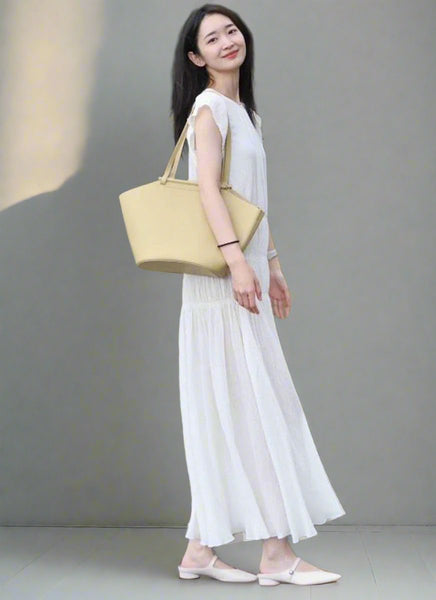 O240060 Loose & Elegant Flying Sleeve Dress *Beige